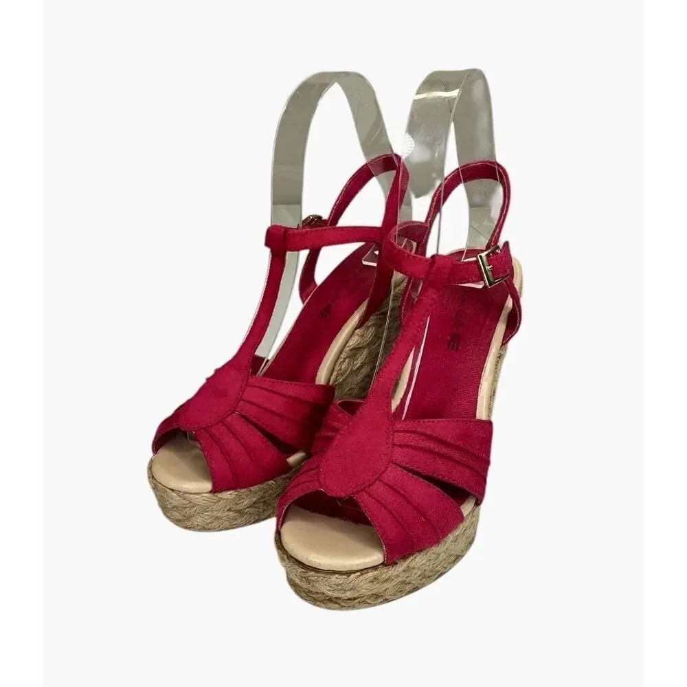 Vintage American Eagle Payless Edition Fuchsia Open Toe Wedge Shoes Womens 6.5